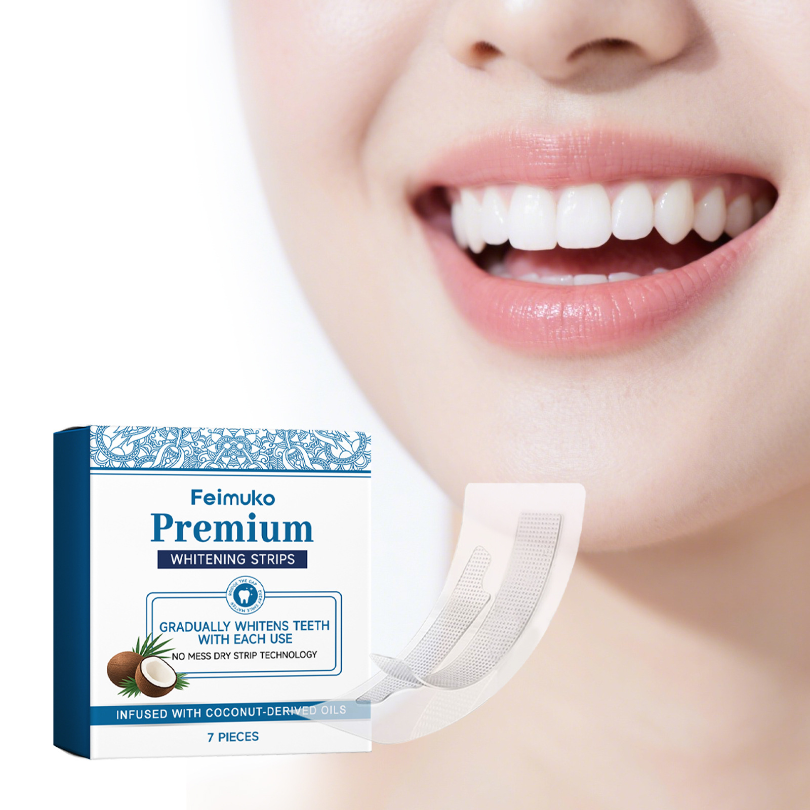 Teeth Whitening With Coconut Oil - Отбеливающие полоски для зубов Feimuko с