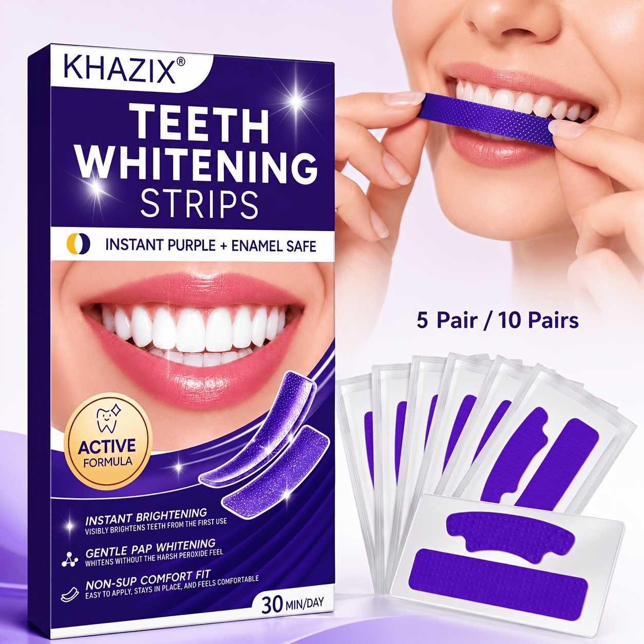 Teeth Whitening Street - 5/10 пар фиолетовых полосок для отбеливания