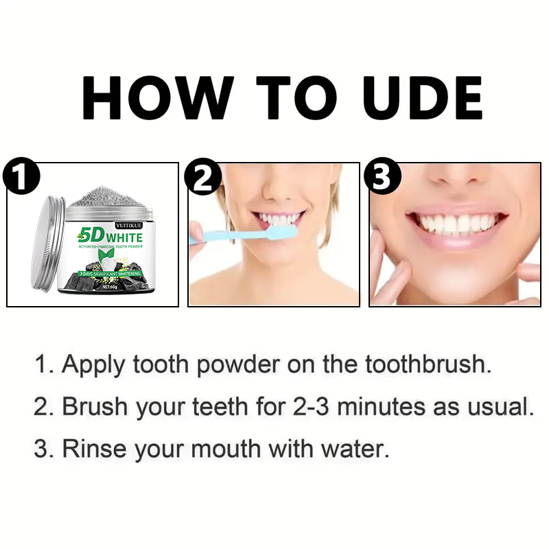 YUlTlKUE 5D White Activated ch – обзор и цена Teeth Whitening Charcoal Powder