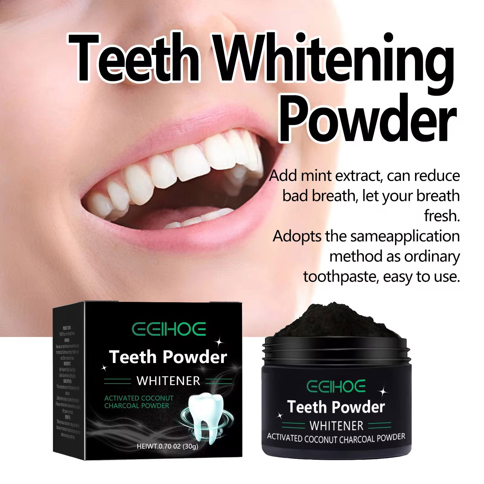 Угольный порошок EELHOE для от – обзор и цена Teeth Whitening Charcoal Powder