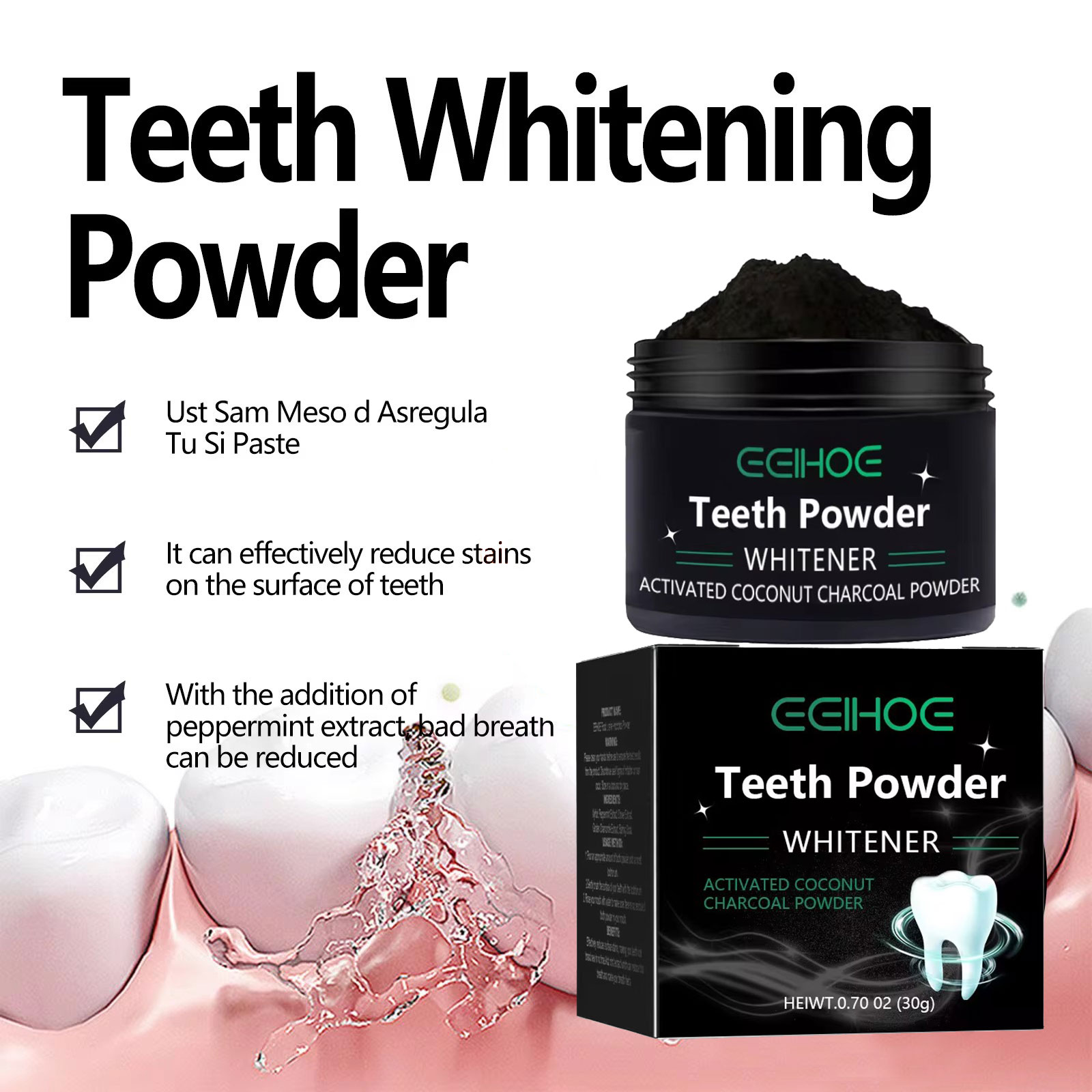 Угольный порошок EELHOE для от – обзор и цена Teeth Whitening Charcoal Powder